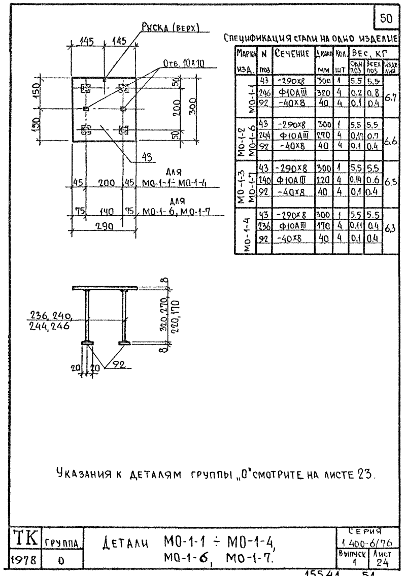 Закладные изделия марки М0 серия 1.400-6/76 выпуск 1. Страница 02