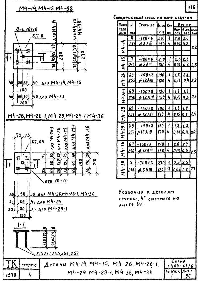 Закладные изделия марки М4 серия 1.400-6/76 выпуск 1. Страница 07