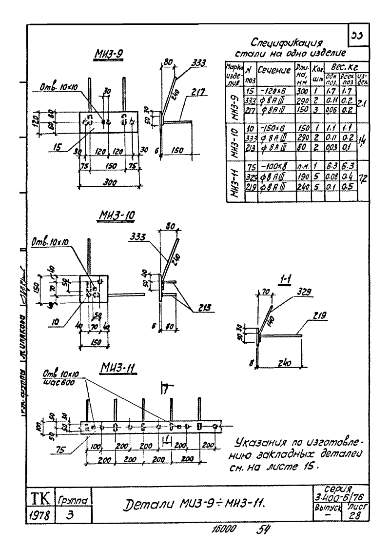 Закладные изделия МИ3-1 - МИ3-14 по серии 3.400-6/76. Страница 5