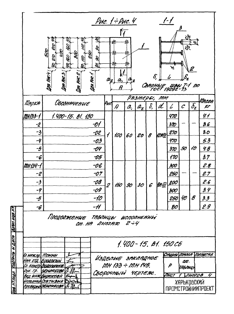 Изделие закладное МН133 - МН145: серия 1.400-15 выпуск 1. Страница 1